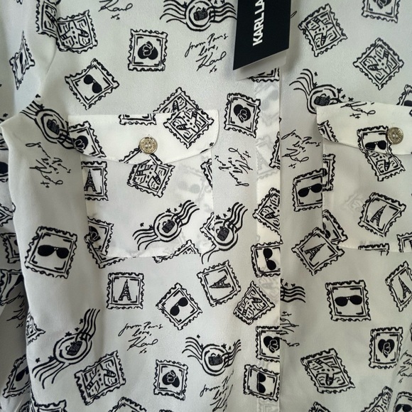 Karl Lagerfeld White Button-Up Shirt with Paris France postcard Print - Picture 6 of 8